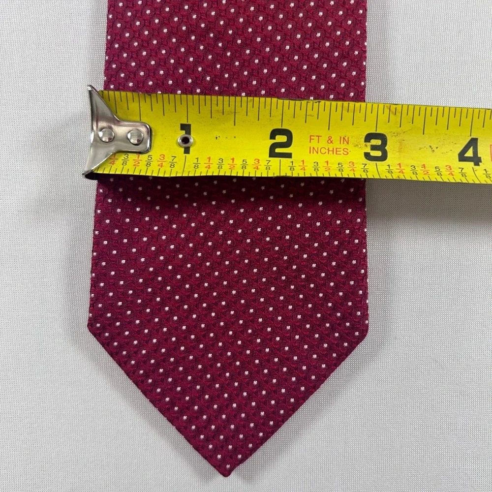 Hugo Boss Necktie Men Burgundy Red White Micro Polka Dot Silk Italy 2.75